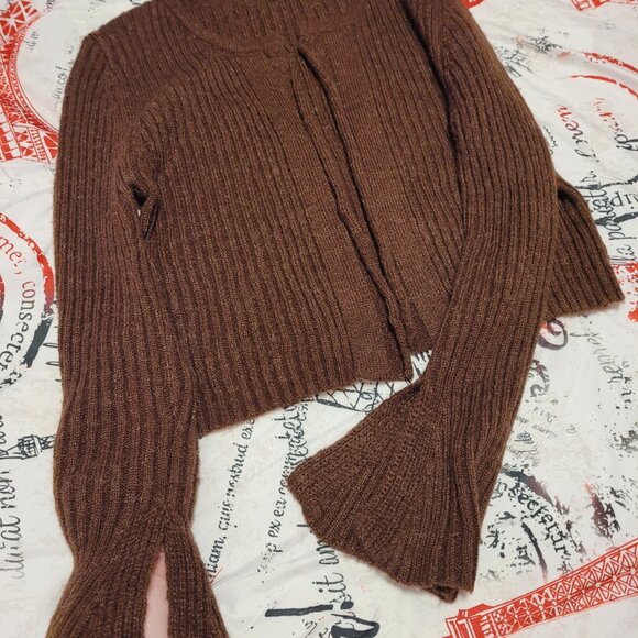 Monteau Los Angeles Deep Brown Ribbed Cardigan - Picture 10 of 10